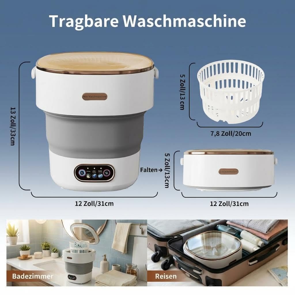 Faltbare Mini Waschmaschine Mit Schleuderfunktion 13L Kompakte Camping Waschmaschine 3 Programme Tragbar Weiß