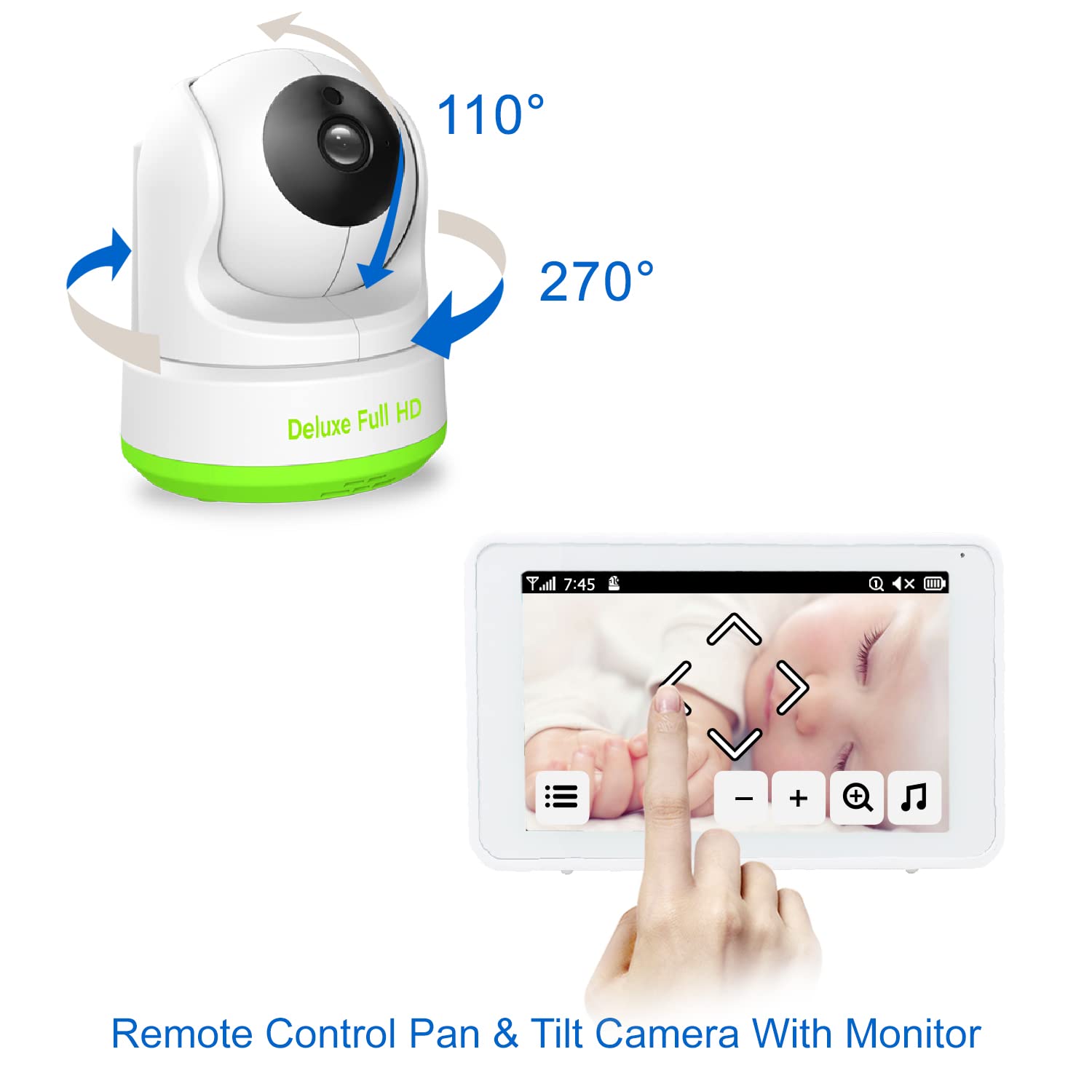 CasaCam Monitor de video para bebé VS550 con pantalla táctil de 5.5 pulgadas y cámara panorámica e inclinación FHD de 1080p, audio bidireccional, canciones de cuna, luz nocturna, visión nocturna