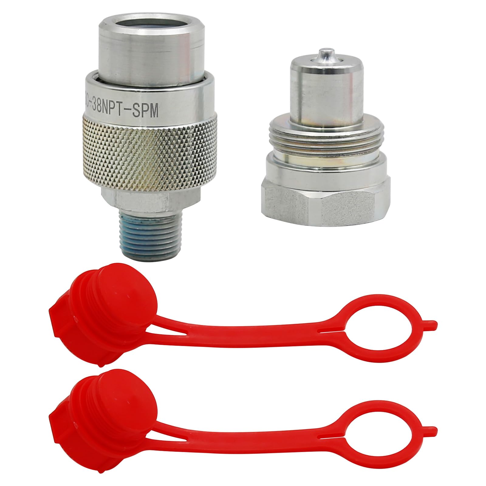 Taper Face Coupling 3/8' NPT with 2 Dust Caps C-604 10,000 PSI High Pressure High Flow Connect and Disconnect Hydraulic Quick Couplings
