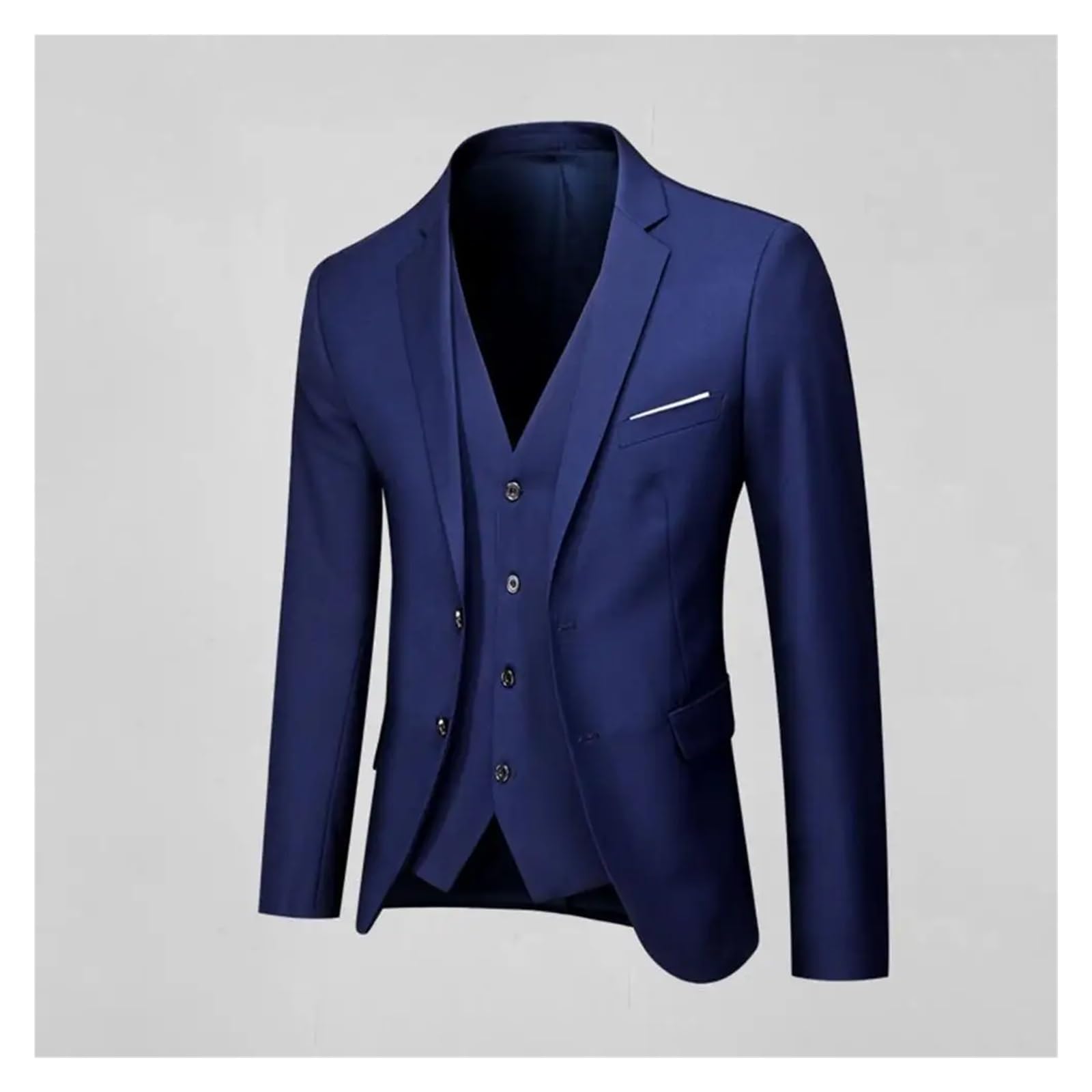 Conjunto De Traje Ajustado For Hombre, Conjunto De Traje De Negocios Elegante For Reuniones Formales, Bodas, Padrinos De Boda, Chaleco De Chaqueta Antiarrugas Ajustado(Blue1,XXXL)