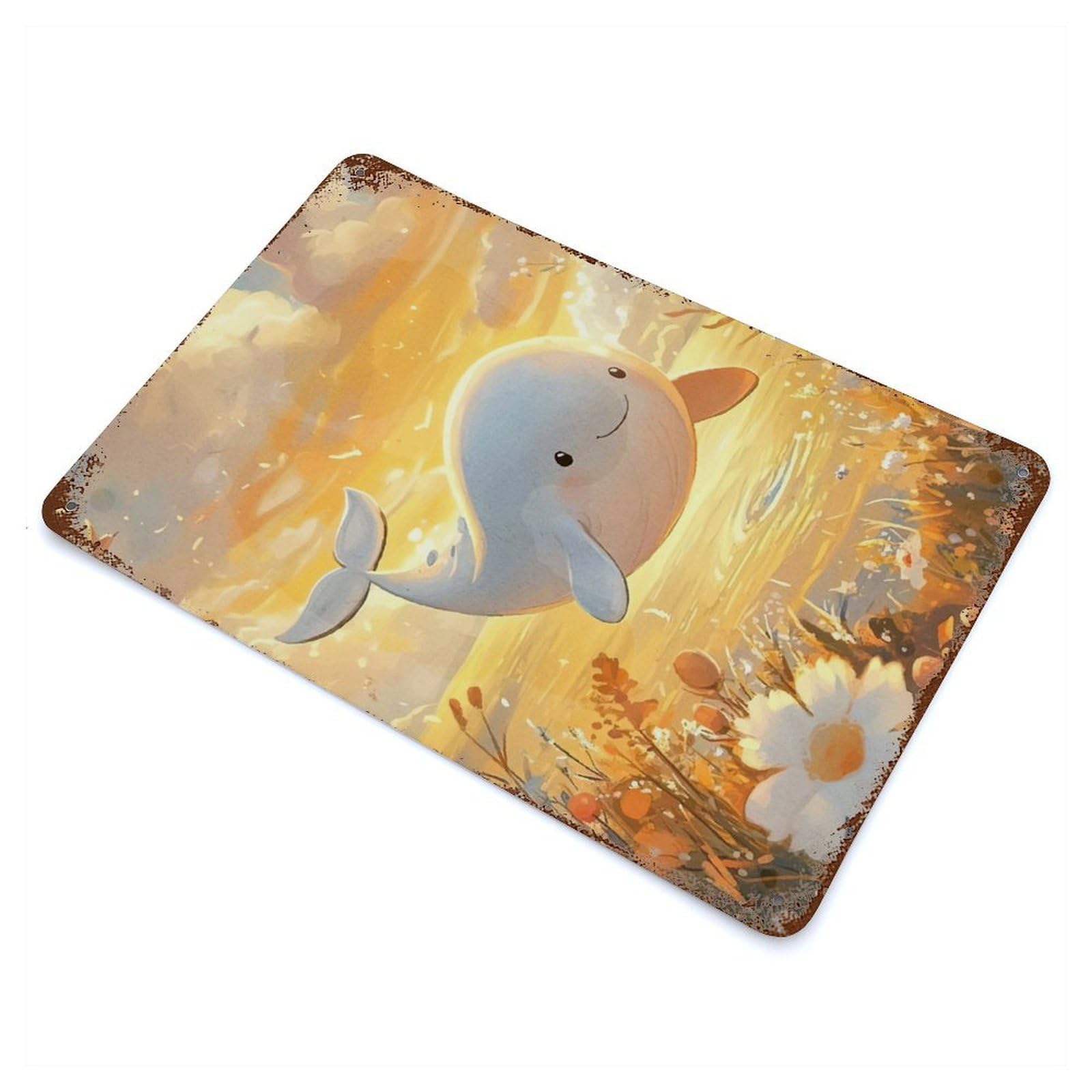 Vintage Metal Tin Sign with Cute Whale Field Design 11.8"x7.9", for Garage, Bar And Workshop Decor, Novelty Wall Decor
