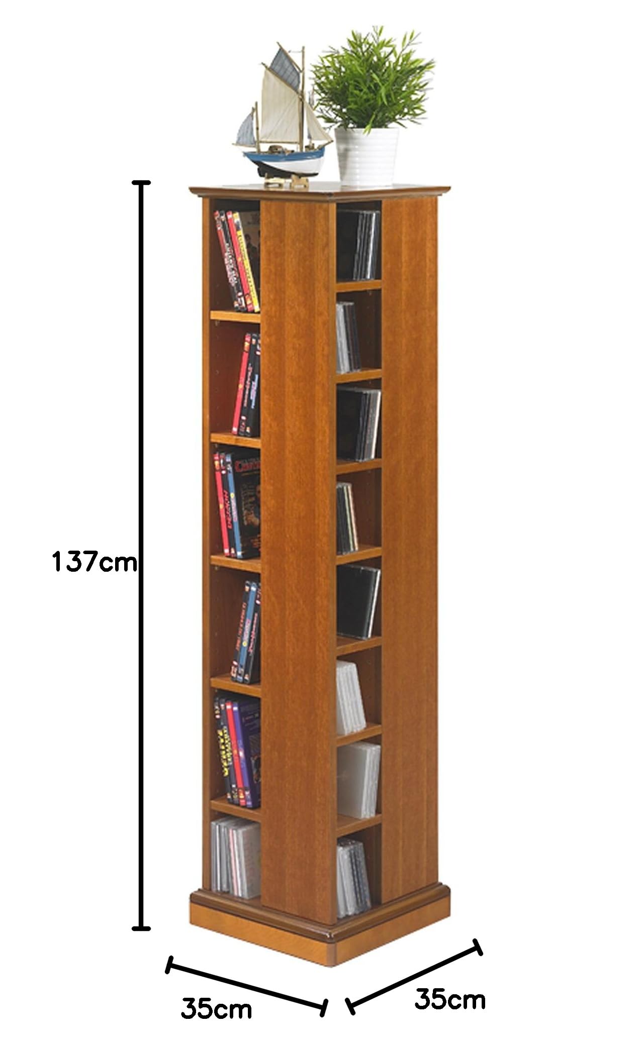 Générique Meuble Tour Range CD DVD Plaquée Merisier 28 Etagères sur Roulettes 35 x 35 x 137,7 cm