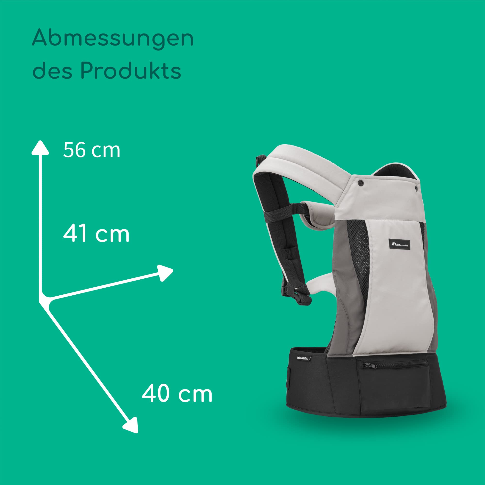 Bebeconfort PhysioNest Babytrage, Ergonomische Bauchtrage, nutzbar ab der Geburt bis ca. 3,5 Jahre, max. 15 kg, Grey Mist