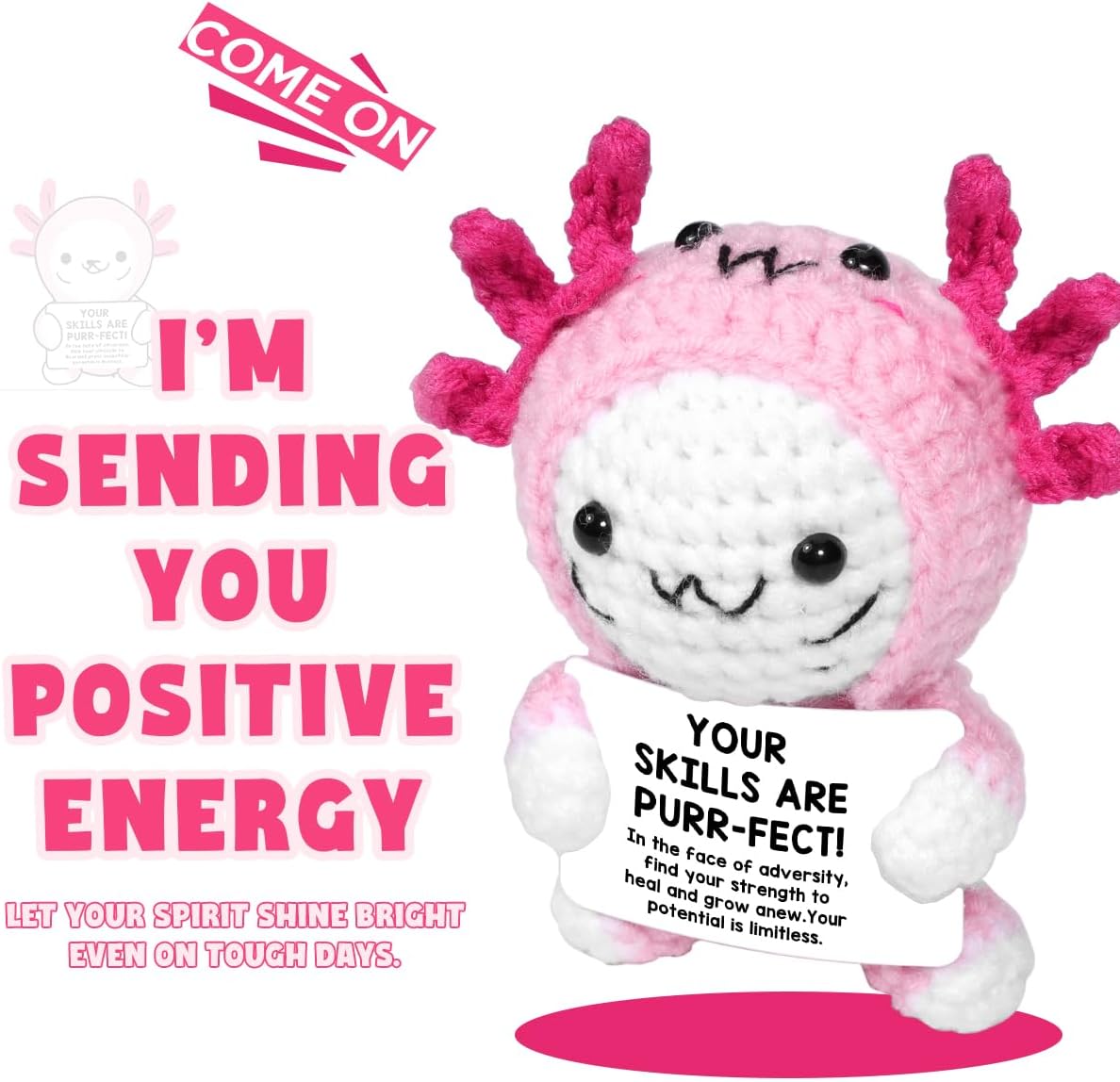 AICase Positive Crochet Axolotl,Crochet Cat Animals Stuff Inspirational Fanny Knitted Unique Small Ideas Decorations Birthday Gifts for Women Men Her Him Sister Mom Dad Girls Boys Fans_Hot Pink - Image 3