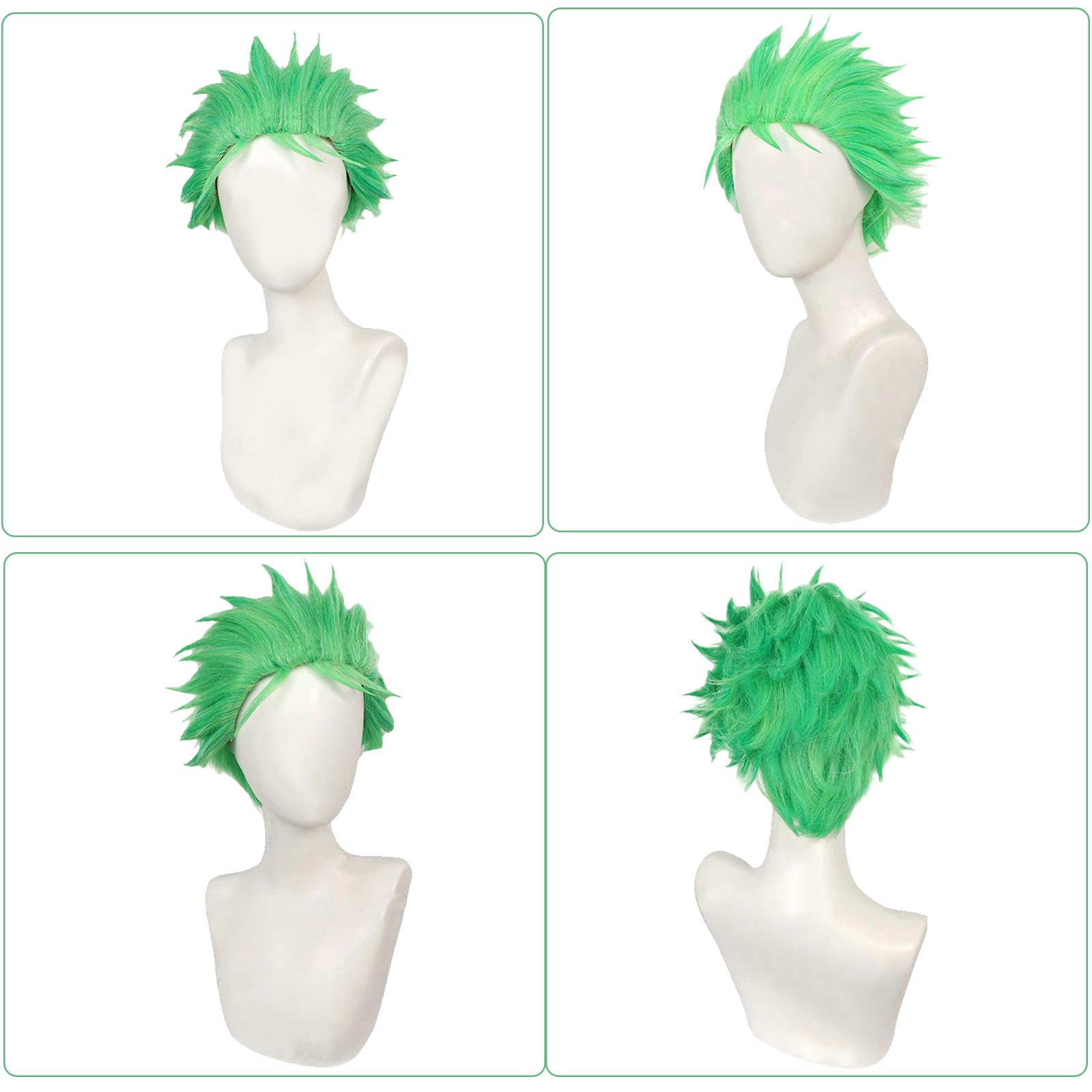 Parrucca Verde Zoro Cosplay, Zoro One Piece Parrucca Cosplay Party, One Piece Zoro Anime Gioco di Ruolo Halloween Cosplay Parrucche Costume