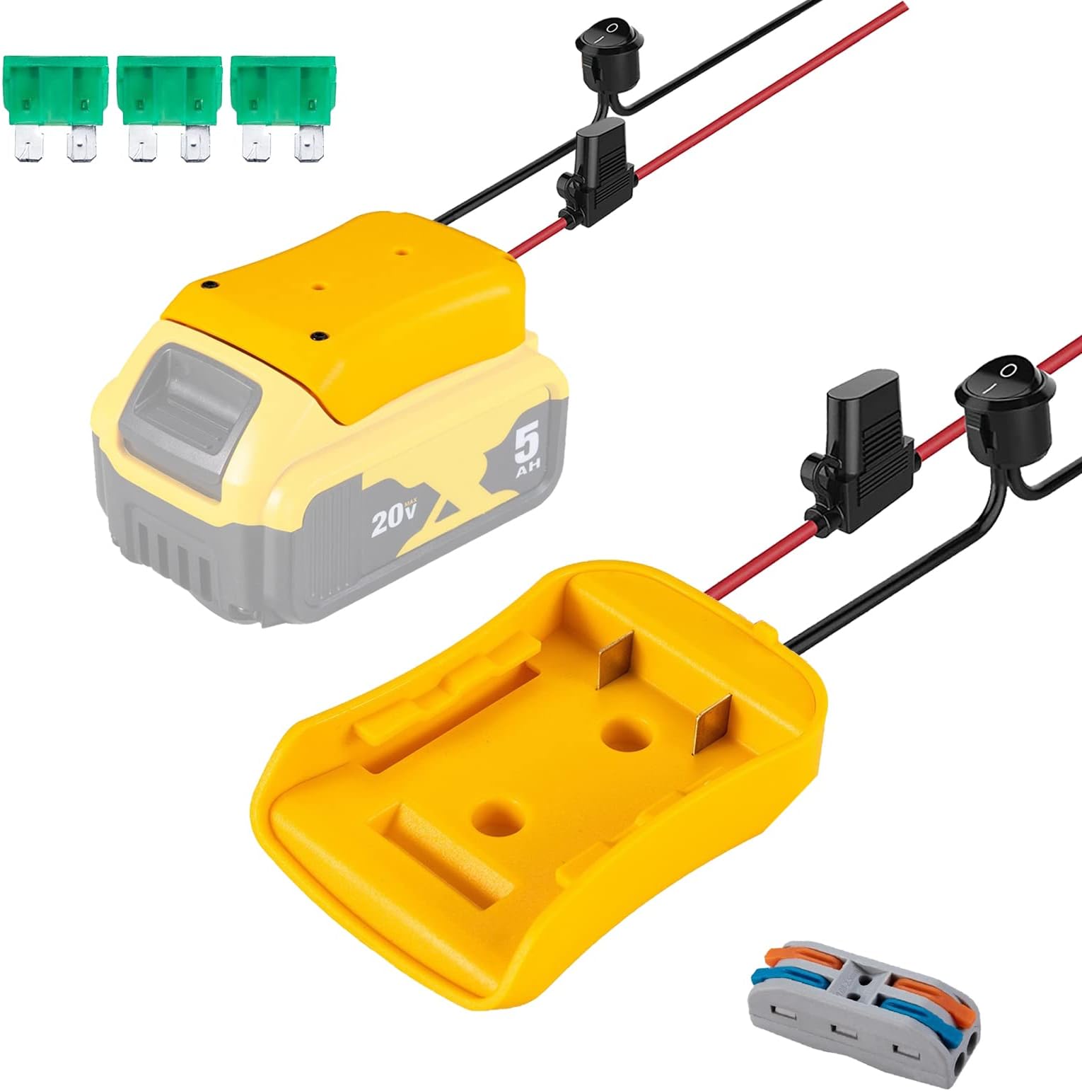 Power Wheels Adaptor for Dewalt 20V Battery Dock Power Connector 12 Gauge Robotics