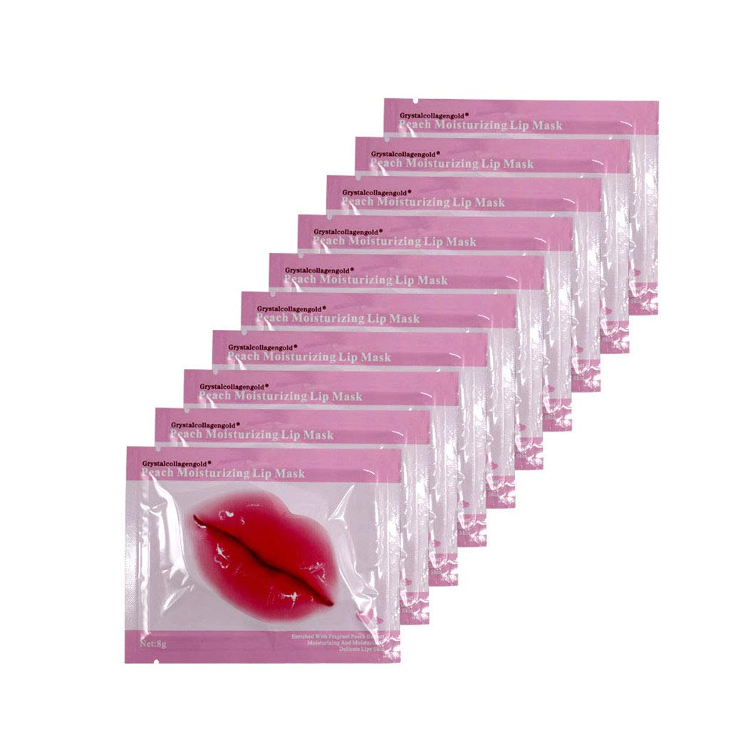 30 PCS Pink Crystal Collagen Hydrogel Lip Mask Set, Moisturizing and Hydrating Lip Plumper Gel Pads for Dry Lips, Make Your Lip Attractive and Sexy (Peach Scent)