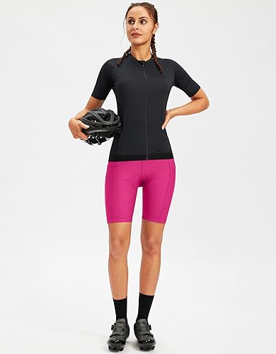 Miniatura 6 de Bikewa Pantalones cortos de bicicleta para mujer, acolchados 4D, pantalones cortos de ciclismo de carretera, para mujer, con bolsillos con cremallera