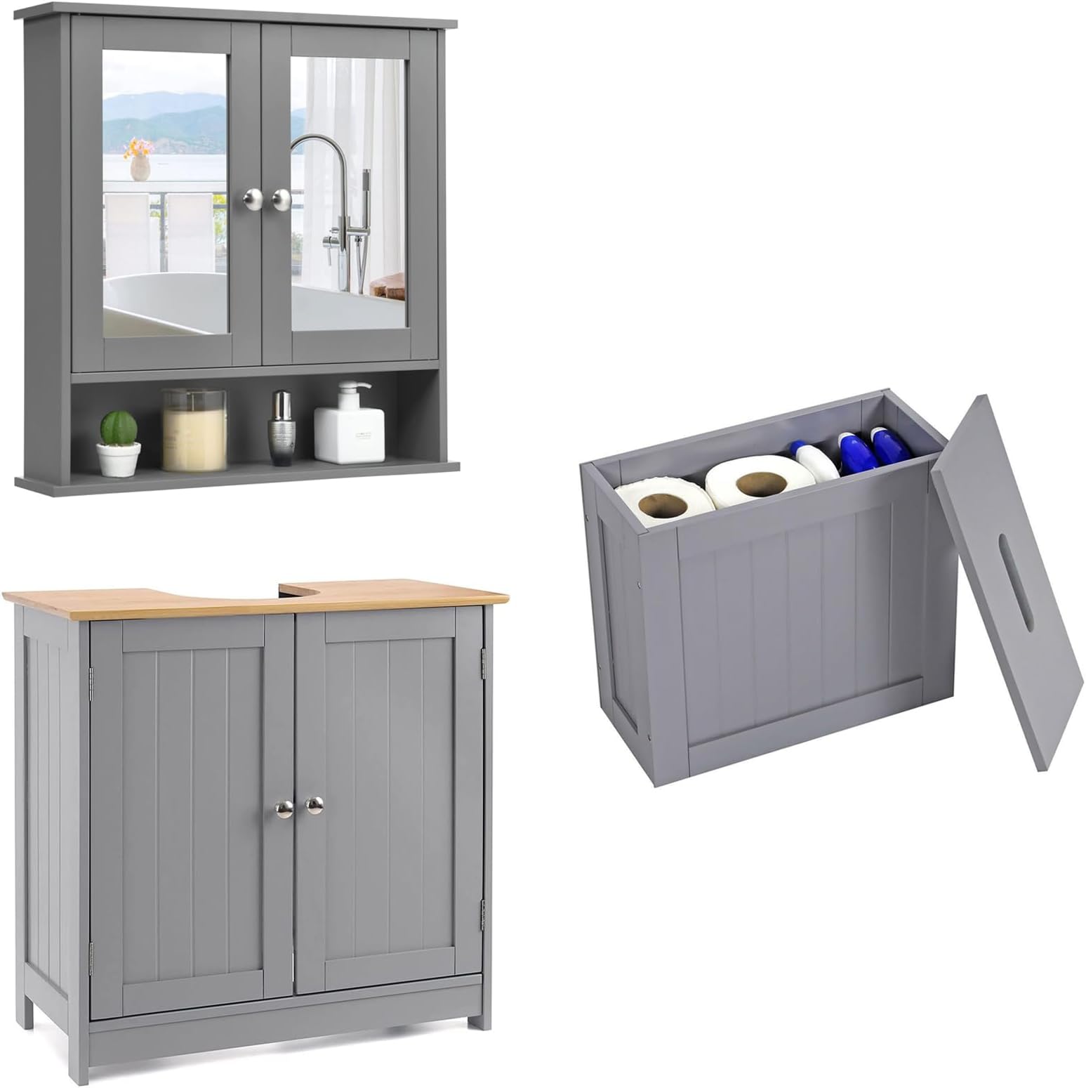 YEEJUAK 3 Piece Set Bathroom Furniture Free Standing Under Sink Storage ...