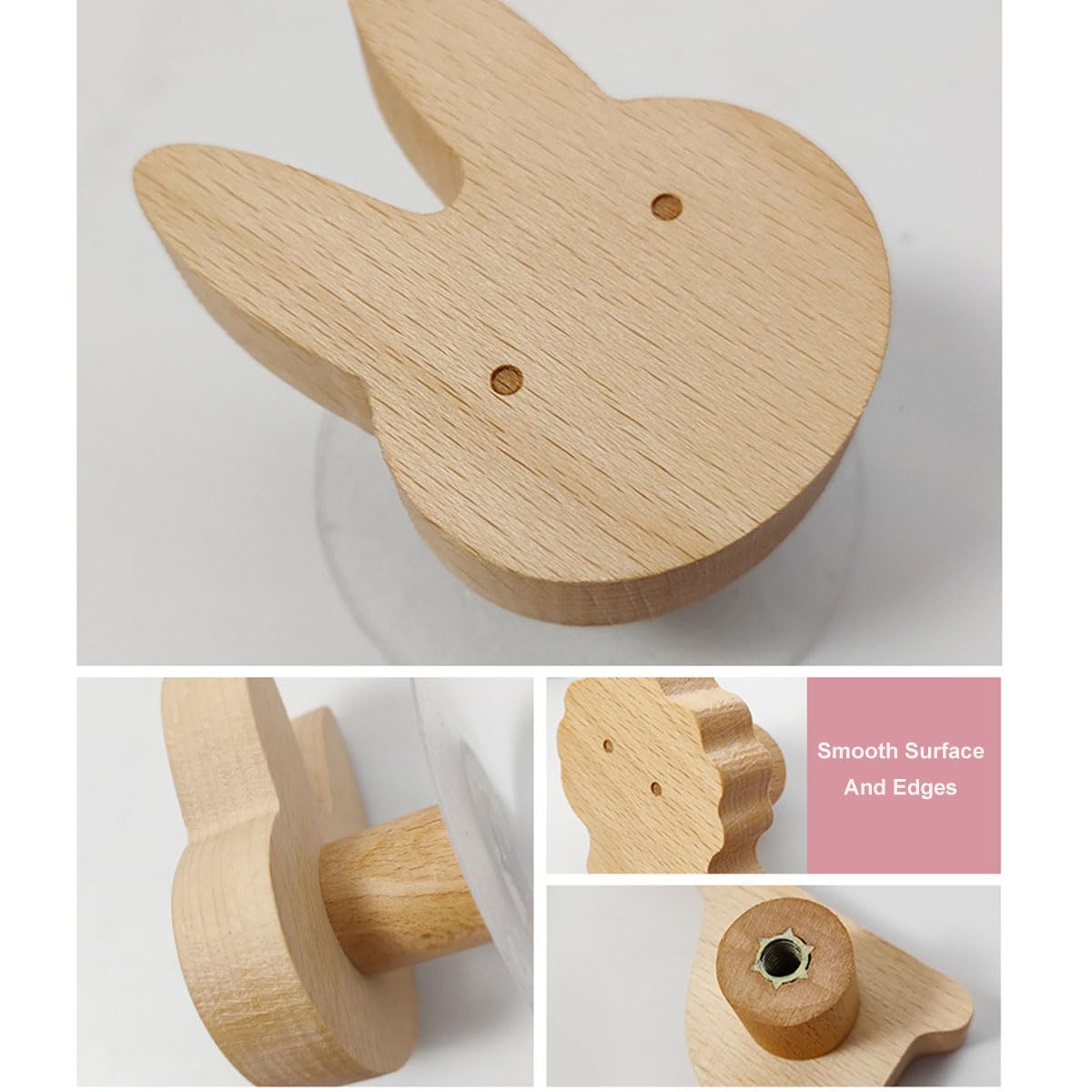 Set di 4 ganci appendiabiti da parete in legno, mollette per porta vestiti, pomelli per armadi e cassetti, decorazione per mobili della cameretta dei bambini (animali carini)