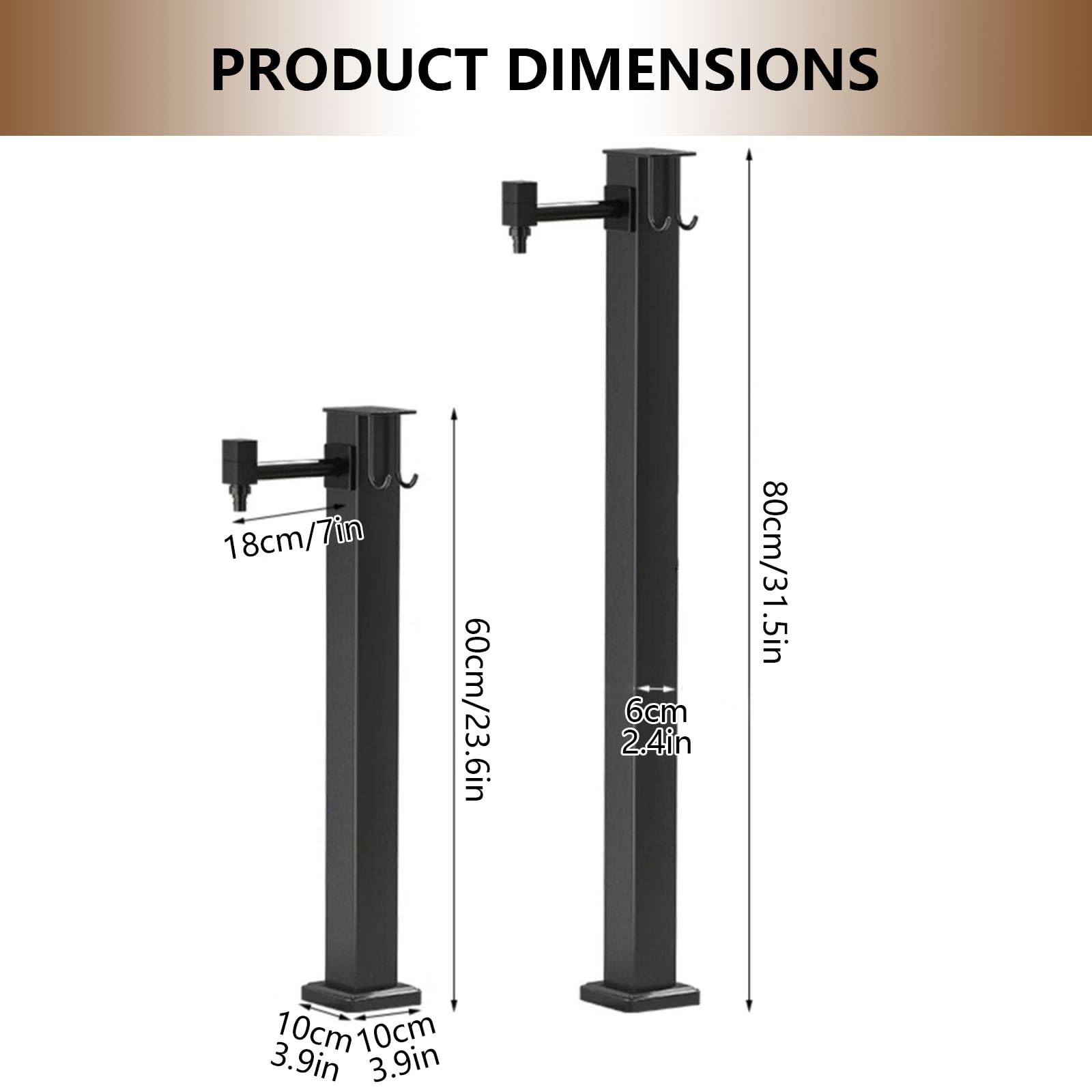 Colonne D'Eau ExtéRieure Avec Robinet Colonne D'Eau Verticale En Acier Inoxydable 304 Pour Jardin Options D'EntréE LatéRale/InféRieure Disponibles Avec Conception à Croc Bottom inlet + spray gun 80cm