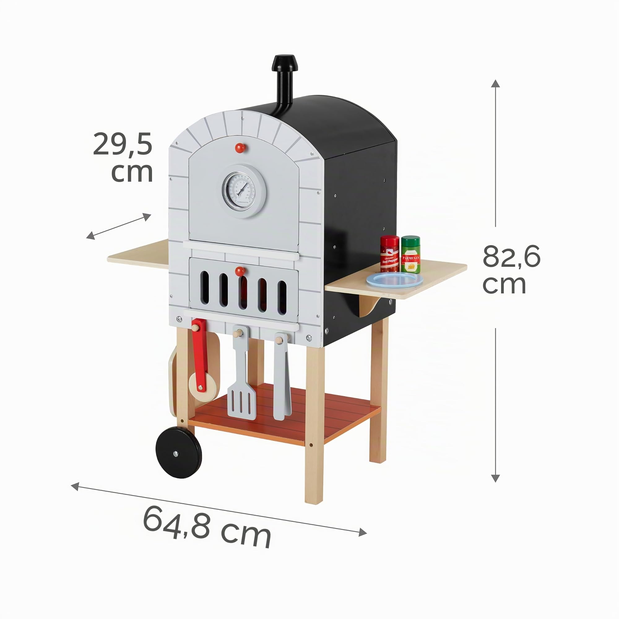 Teamson Kids Forno Pizza con 24 Accessori per Bambini, Grigio/Naturale | 24 Accessori