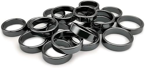 Morchic - Anillos unisex de piedras de hematita, para equilibrar ansiedad, chakra raíz, (paquete de tamaños mixtos)