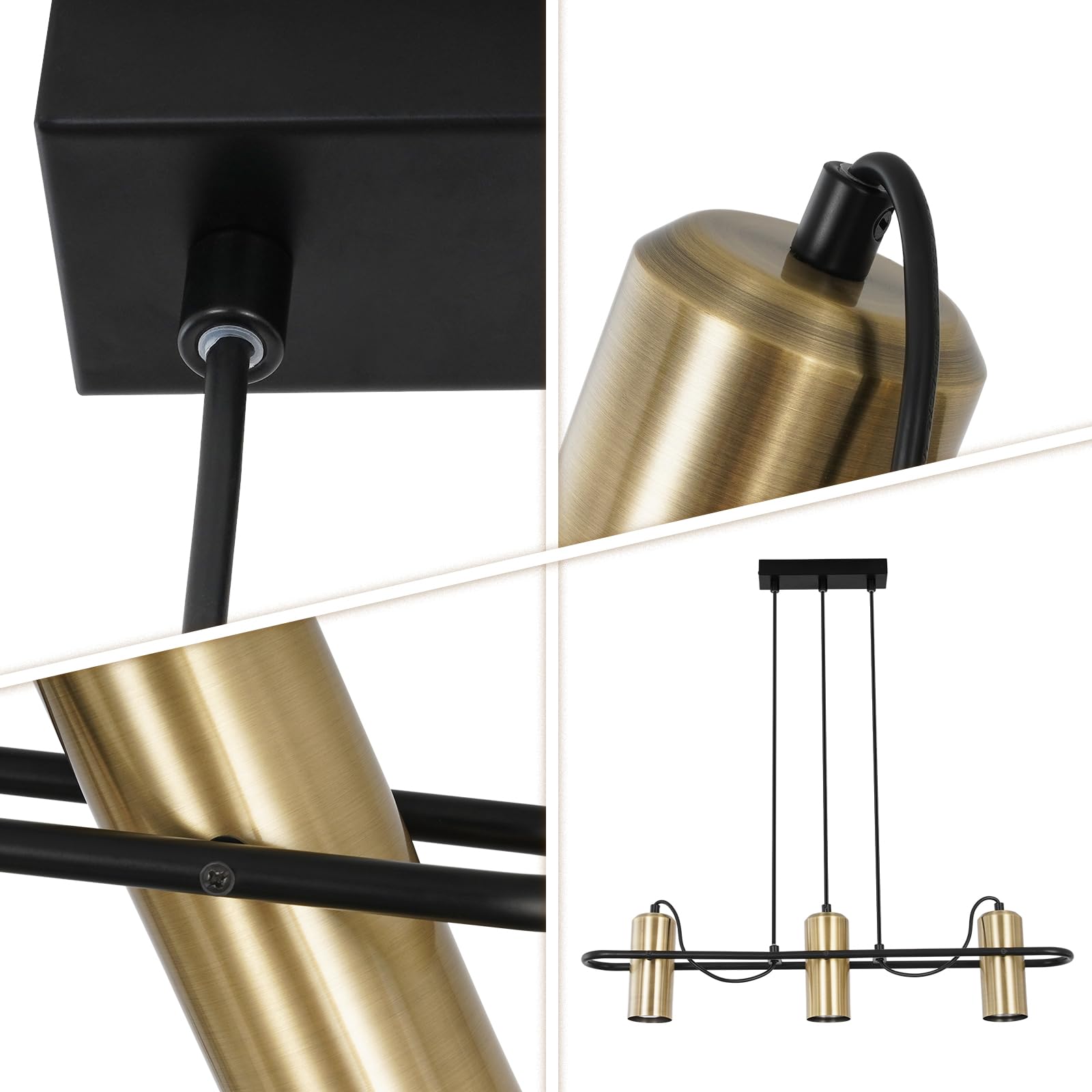 Homefire Pendelleuchte Esstisch Hängelampe Vintage - 3 Flammig Esszimmerlampe Gold Hängeleuchte Industrial GU10 Esstischlampe Küchenlampe Hängend Wohnzimmer für Esszimmer Küche Bar - Ohne Leuchtmittel