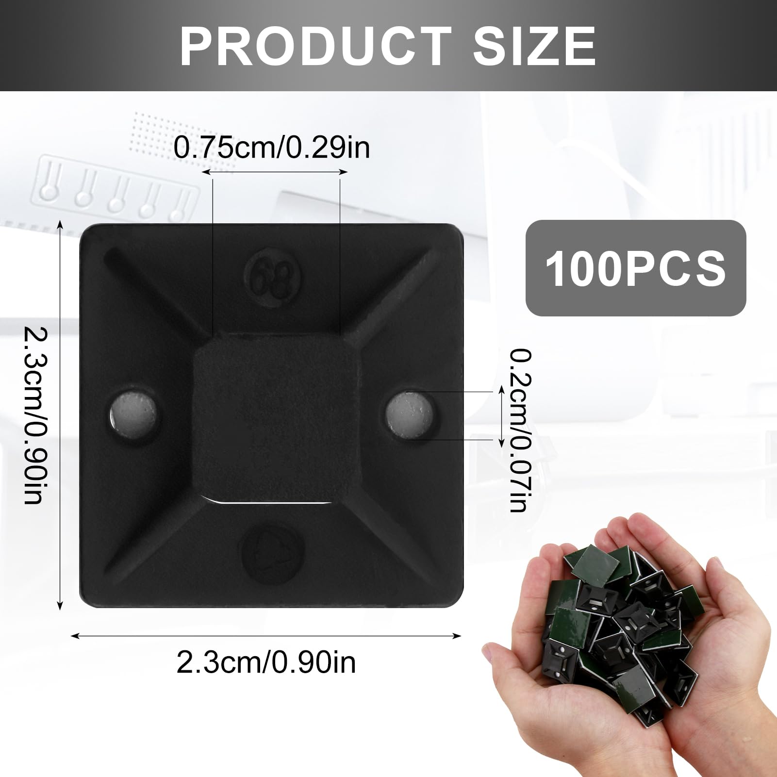 100 Pezzi di Supporti Autoadesivi per Fascette Stringicavo, 28mm x 28mm, Clip Fermacavo Nero per Gestione dei Cavi in Ufficio e Casa, Clip Fermacavo Autoadesivo Cavi, Facile da Installare