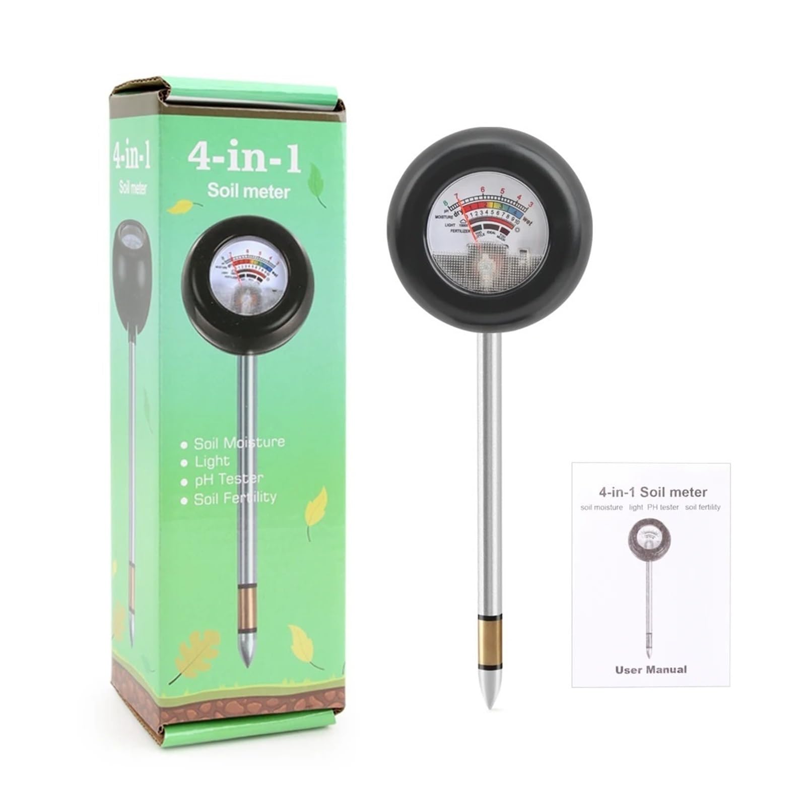 EDEDE Misuratore del Suolo, Misuratore di PH del Terreno 4 in 1 umidità Luce Solare PH Fertilità Acidità del Terreno Tester rilevatore for Piante in Vaso per Giardinaggio, Prato