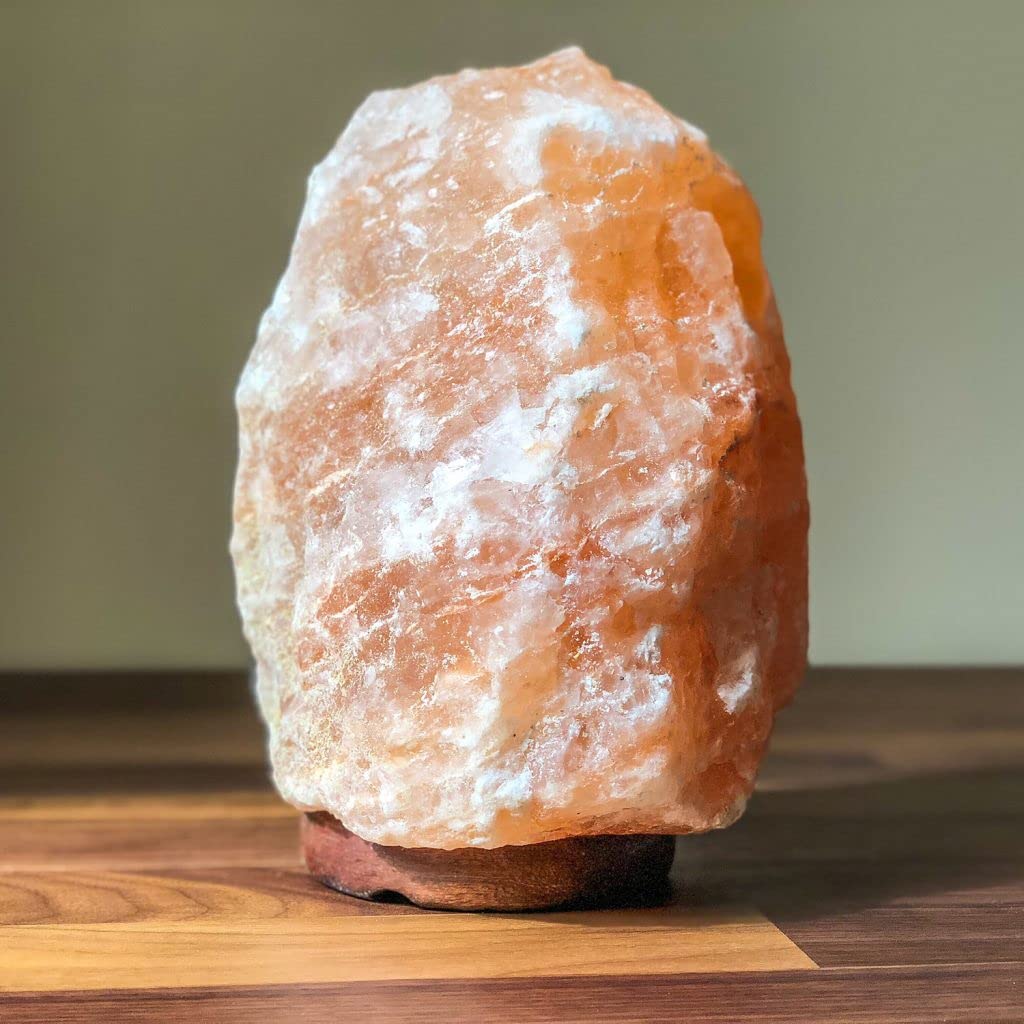 H HANSEL HOME Himalaya lampa solna 1,5-2 kg, 100% naturalna z Salt Range Pakistan drewniana podstawa + 1 żarówka LED, wtyczka europejska