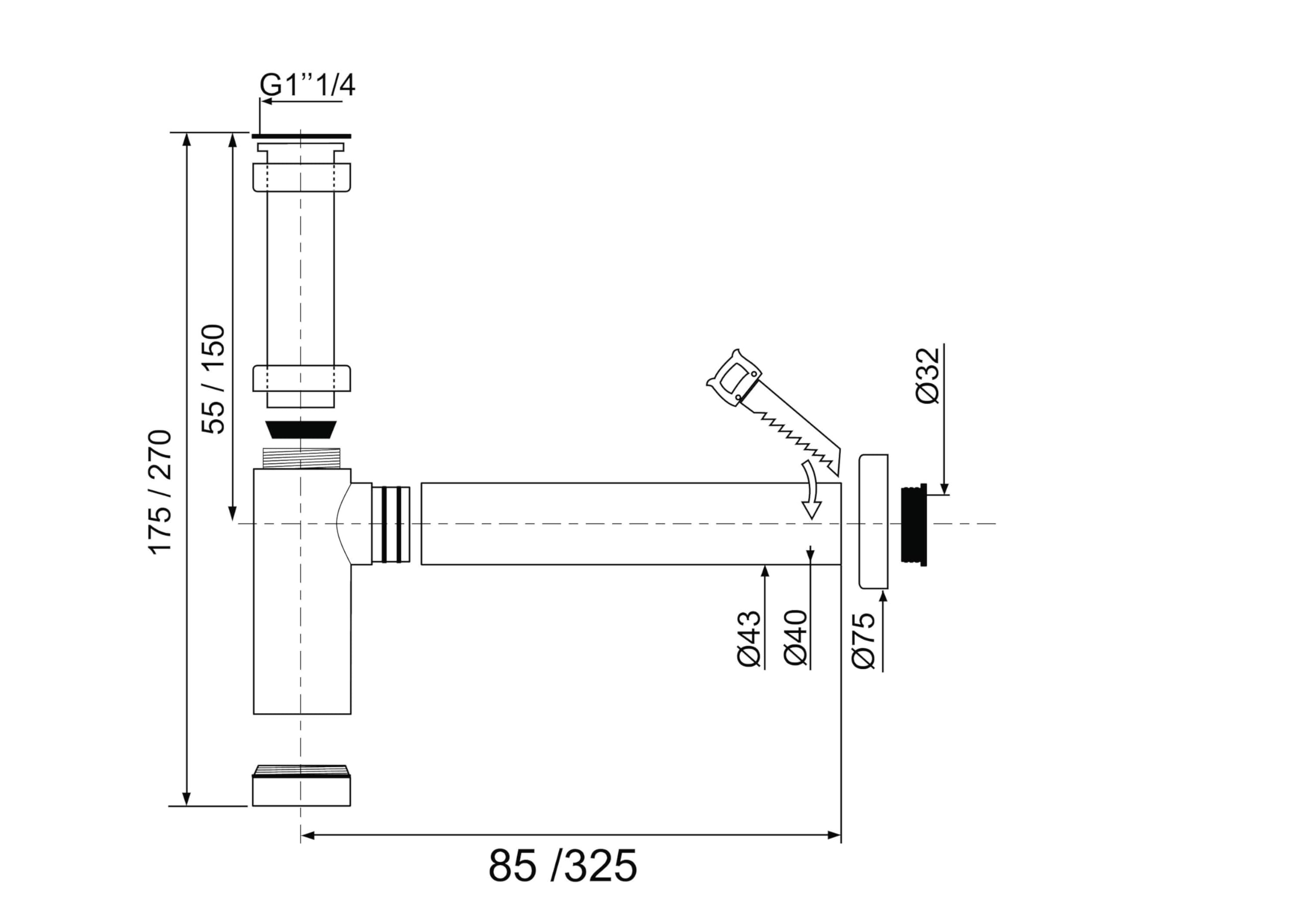 Wirquin 30724252 30724252-Sifone per lavabo, Design Teos, in ABS, Cromato
