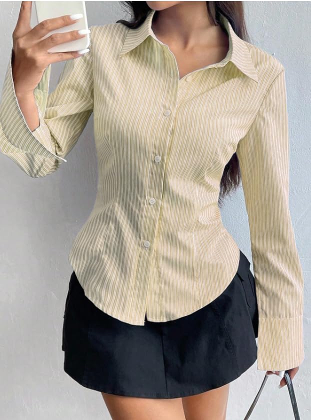 Image of Women Shirt||Women Relaxed Fit Vertical Striped Spread Collar Cotton Casual Shirt (S-12-19)