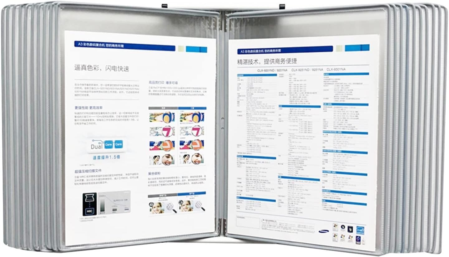 noxozoqm Desktop Reference with 20 Display Pockets,Wall-Mounted Flip File Holder,A4 Document Reference and Storage,Magnetic Models(Color:B)