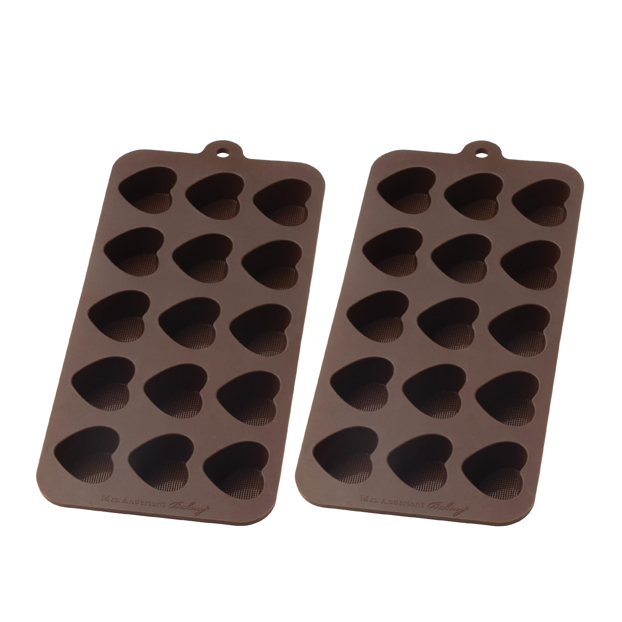 Mrs. Anderson's Baking Moldes de chocolate, silicona de grado europeo, corazones, juego de 2
