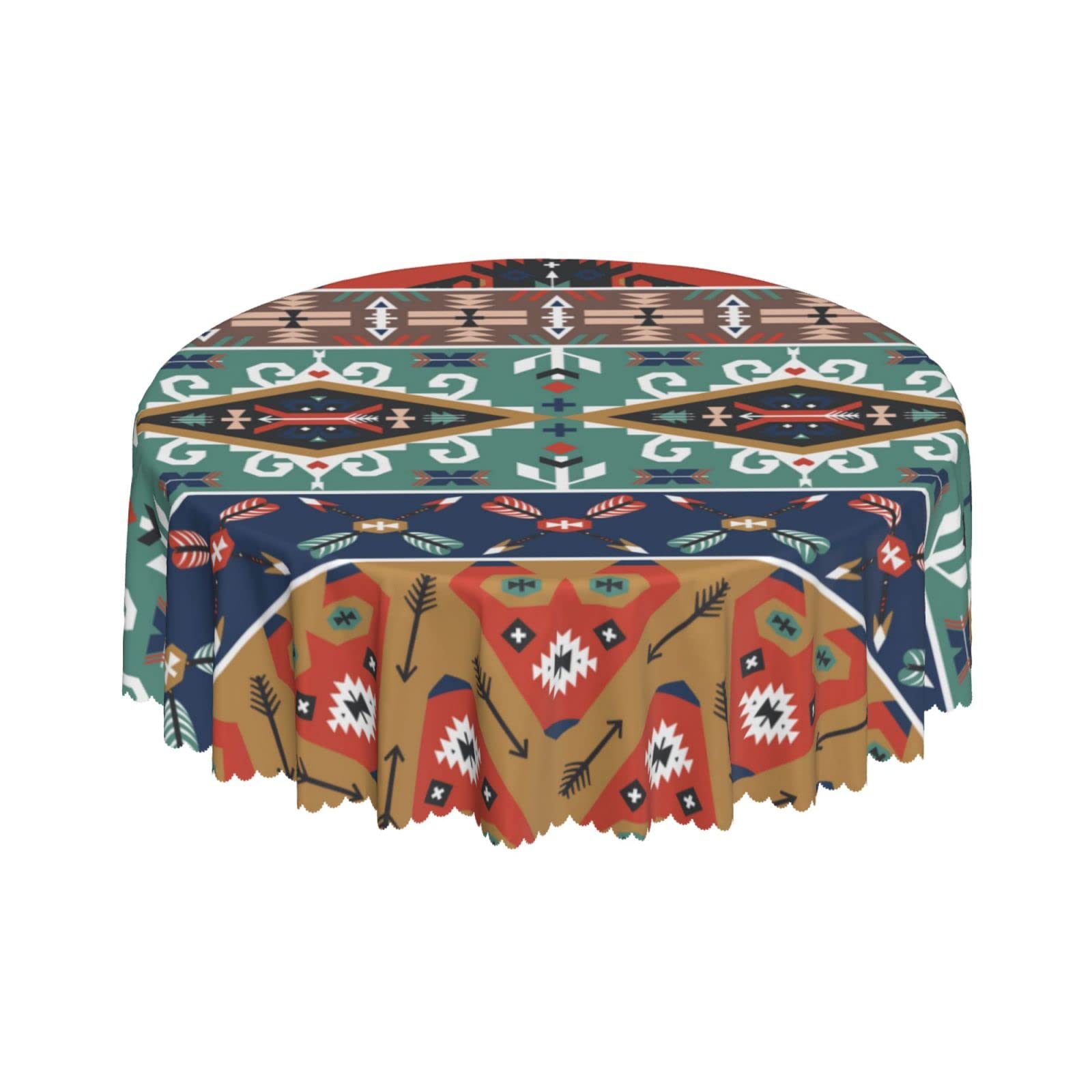 Lsjuee Geometric Tribal Ancient Exotic Abstract Round Tablecloth 60 Inch Printed Washable Tablecloth for Dining Party Holiday Fall Home Decorative