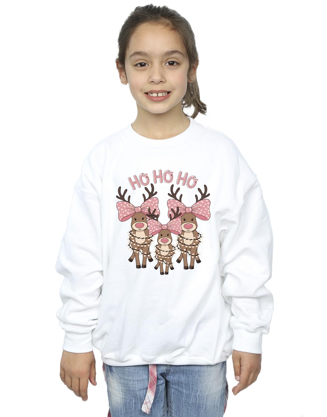 Absolute Cult Christmas Girls Reindeer Bows Sweatshirt White 12-13 Years