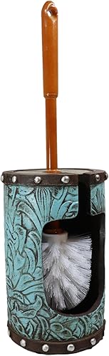 Ebros Gift Juego de 2 piezas para limpiar el inodoro con diseño floral de cuero sintético turquesa occidental rústico vintage y soporte para base
