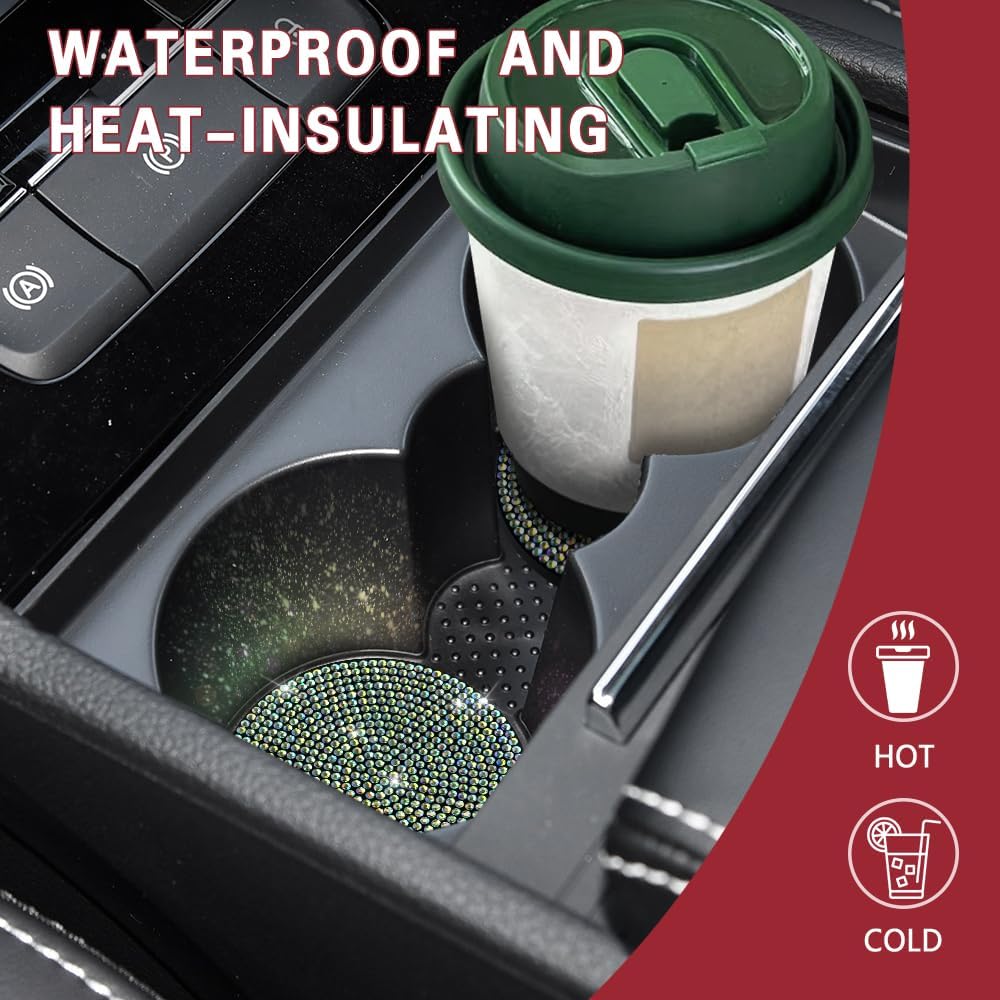 2PCS Bling Car Cup Holder Coaster, 2.75 Inch Car Cup Holder Insert Coaster, Crystal Rhinestone Car Drink Cup Mat, Automotive Bling Coaster Accessories for Women Girls (Colorful) image 5