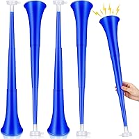 Sosation 4-Pack Collapsible 24-Inch Vuvuzela Stadium Horns - Loud Blue Plastic Trumpets for Soccer Games, Sports Parties & Events