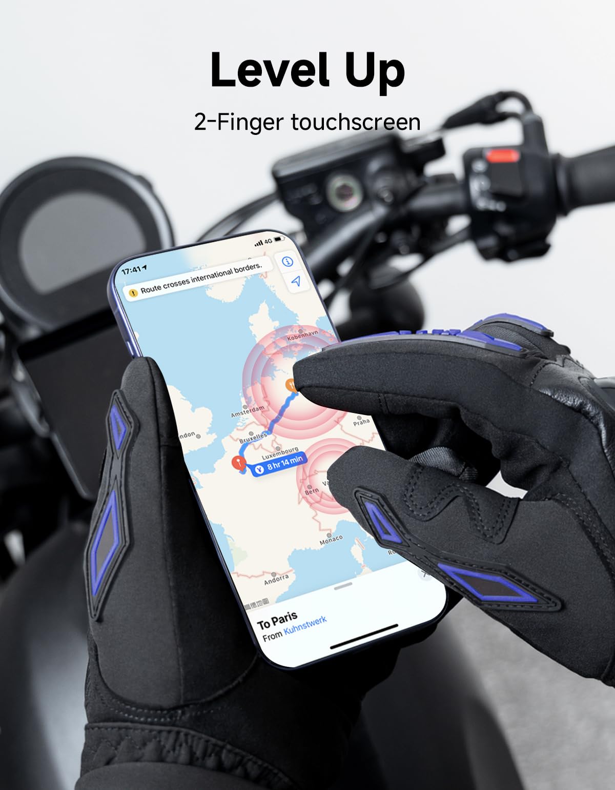 KEMIMOTO Guanti Moto Invernali Guanti da Moto Invernali per Uomo Donna, Caldi Guanti Moto Antivento con Funzione Touchscreen per Motociclismo, Sci, Ciclismo, Campeggio