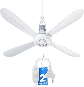 Bestlivings Mobiler Deckenventilator mit Stecker und Schalter, 220V-240V / 5 Watt, Ø40 cm Portabler Decken - Ventilator mit Aufhänger, Energiesparend (Weiß)