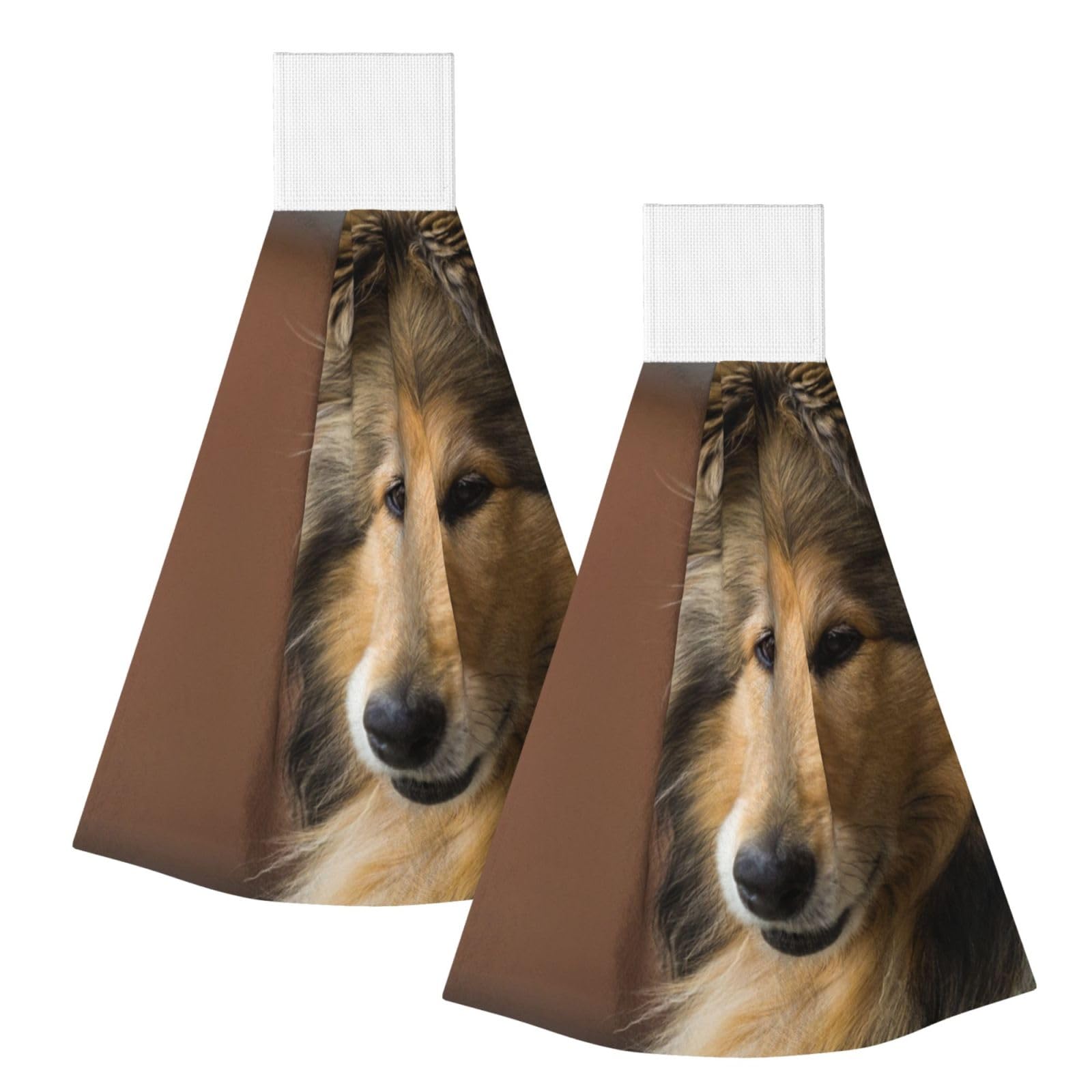 DOPKLNA Rough Collie Lassie Dogs Big Fluffy Dogs Pets, 2 Pcs Hanging Coral Fiber Hand Towels for Bathroom, Absorbent Kitchen Towels
