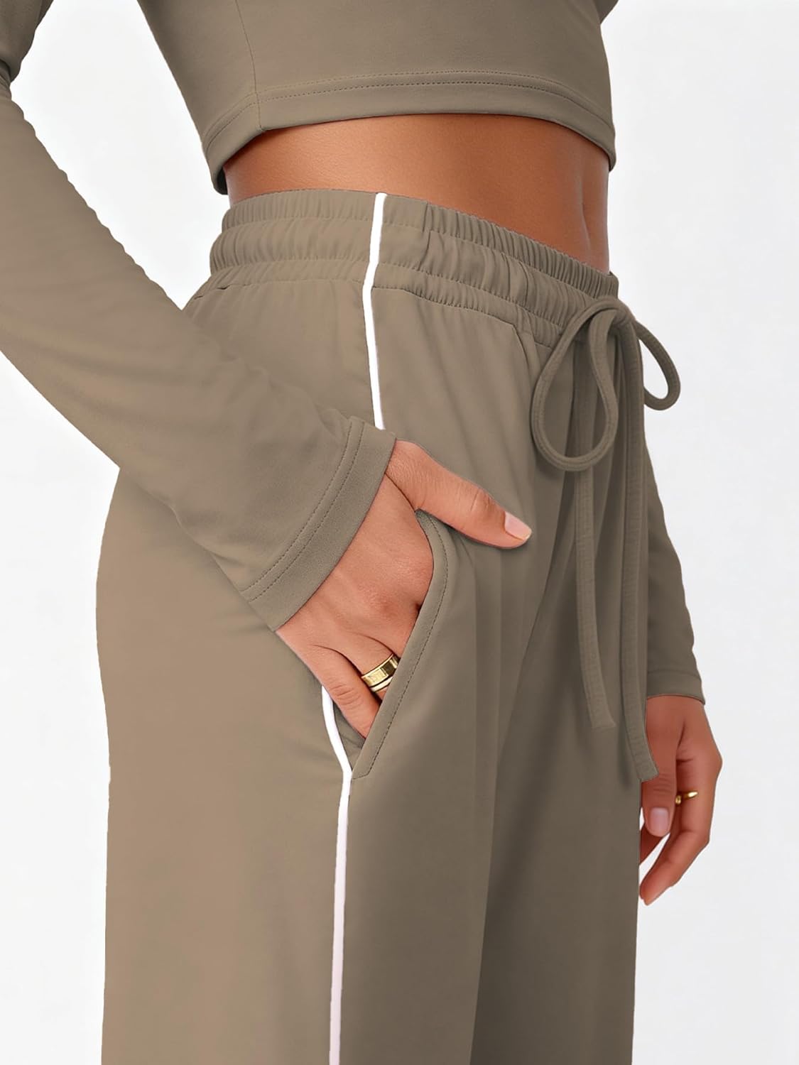 Womens 2 Piece Outfits Tracksuits Long Sleeve Crop Top & Wide Leg Pant Summer Casual Travel Lounge Matching Sets - Image 5