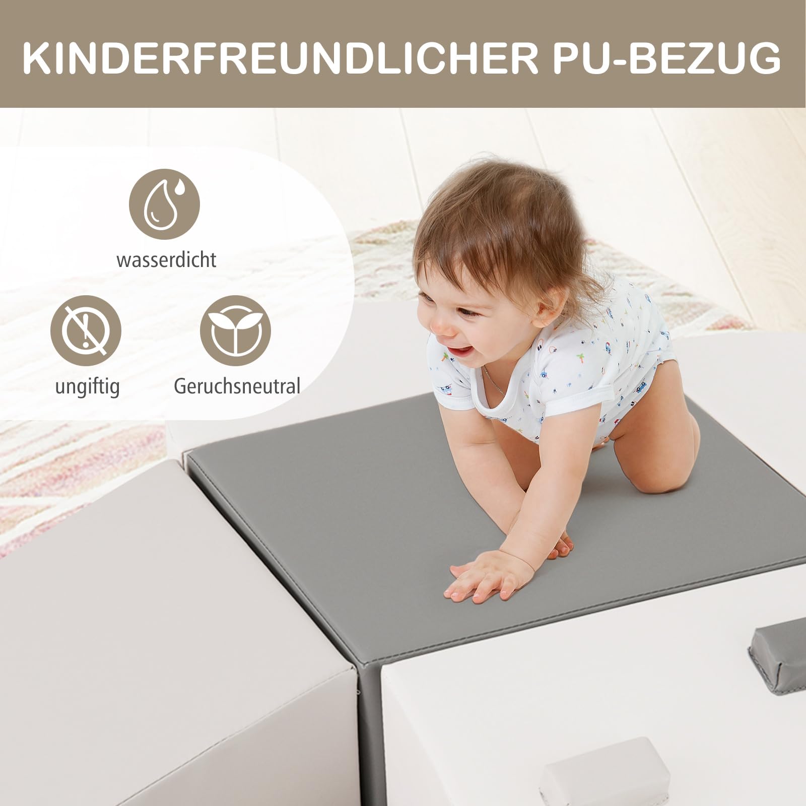 GOPLUS 6 TLG. Schaumstoffbausteine, Softbausteine zum Klettern & Rutschen, Riesenbausteine aus Kunstleder & Schaumstoff, Großbausteine Softbausteine für Baby Kleinkinder ab 1 (Weiß)