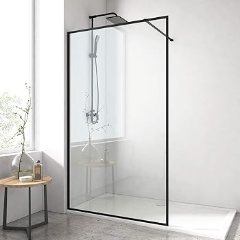 Emke Duschwand 1x0cm Walk In Duschtrennwand Fur Badewanne 8 Mm Dusche Glas Nano Einfach Reinigung Beschichtung Schwarzes Gitter Amazon De Baumarkt