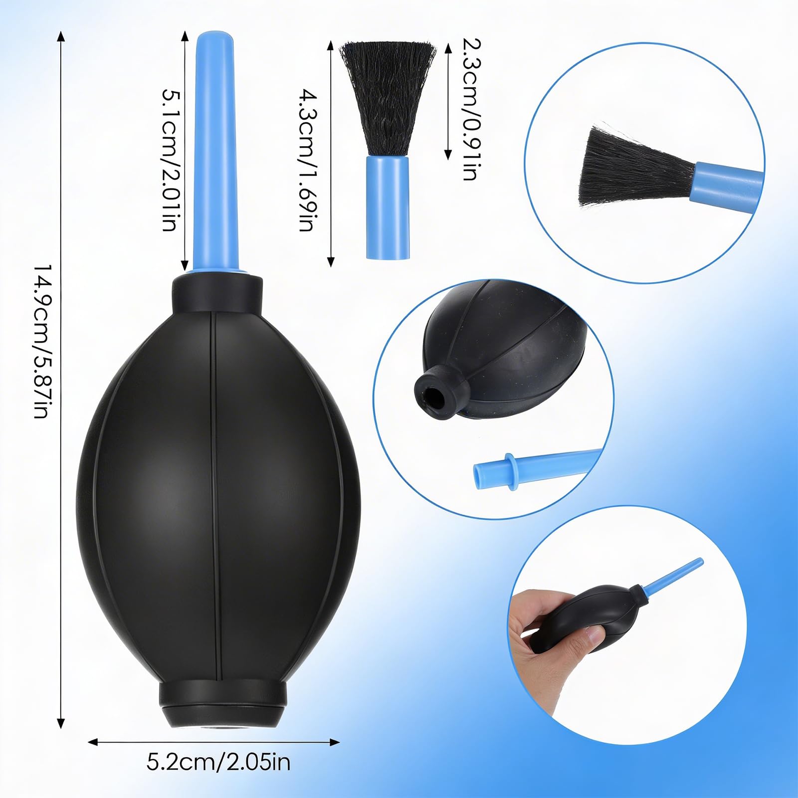 2 sztuki mieszka do aparatu, zmywacz kurzu, miękka guma, dmuchawa powietrza, dmuchawa powietrza, aparat do czyszczenia aparatu, zestaw do czyszczenia obiektywu Dust Rocket z 2 szczotkami do