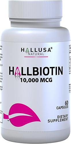 Hallusa Natural Cápsulas de Biotina 10,000 mcg Cabello Saludable, Piel y Uñas - Pastillas para la caída del Cabello - Crecimiento del Cabello -