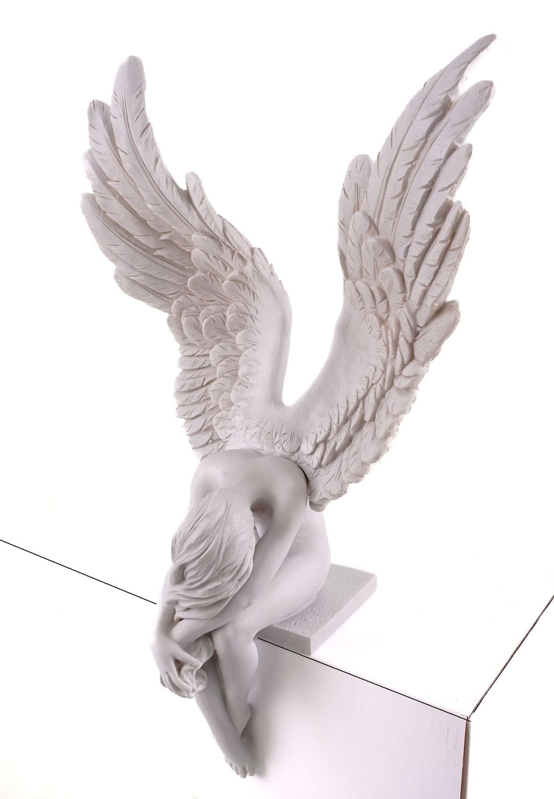 Kremers Schatzkiste - Dekofigur Großer Engel der Traurigkeit Kantenhocker 40 cm Weiß Angel Engelsfigur zum hinstellen für den Innenbereich Polyresin Angel of Sadness