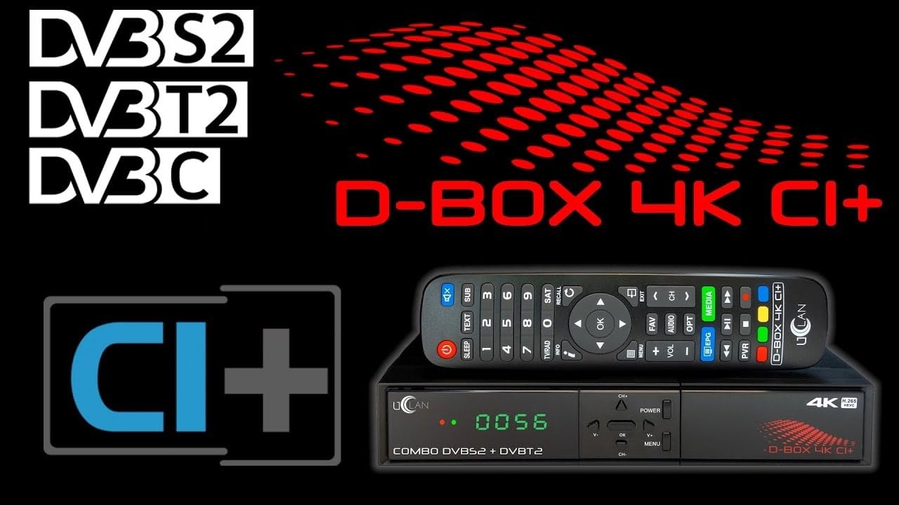 UCLAN D-Box 4K UHD Combo Receiver mit CI+ Schacht & Kartenleser, Sat- Kabel- & DVB-T2 Receiver für CI Plus, für Satellitenschüssel Kabelfernsehen & DVBT2, HDMI, Multistream + M@tec HDMI Kabel