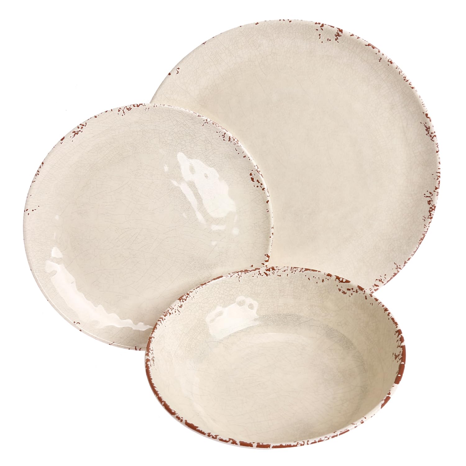 18-teiliges Melamin-Geschirr-Set Für 6 Personen, Vintage Braun-grau – Bruchsicher, Spülmaschinenfest