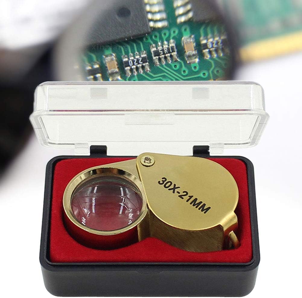 30X Jewelers Loupe, Foldable Pocket Magnifier with Metal Case for Gem Diamond Coin Stamp Map, Jewelry Magnifying Glass for Close Work, Gardening, Rock Collecting