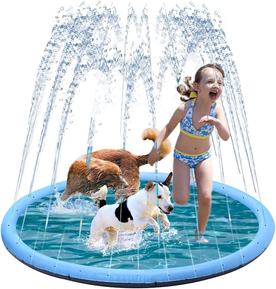 Hundepool, 100cm Splash Pad Sprinkler Play Matte, Kinder Hunde Spritzpad, Verdickte, rutschfeste Einstellbare Wasserhöhe Splash Pad, Sprinkler für Kinder Sommer, Garten, Outdoor Spielzeug