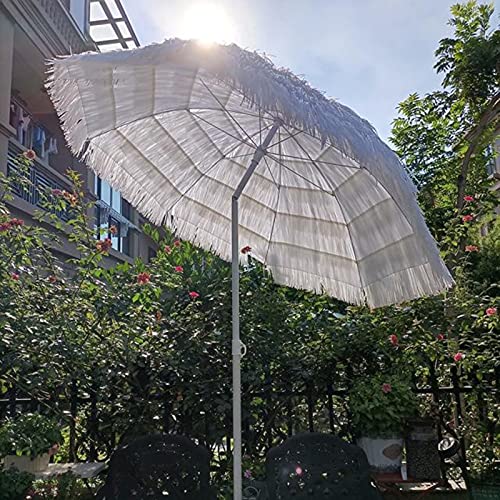 Parasol de simulación de paja con flecos decorativos blancos 4