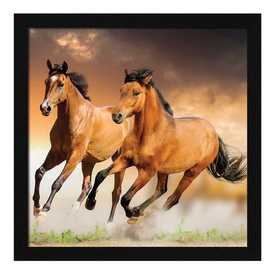 PUJA Jitesh Arts 2 Running Horses Vaastu Painting For Wall With Frame