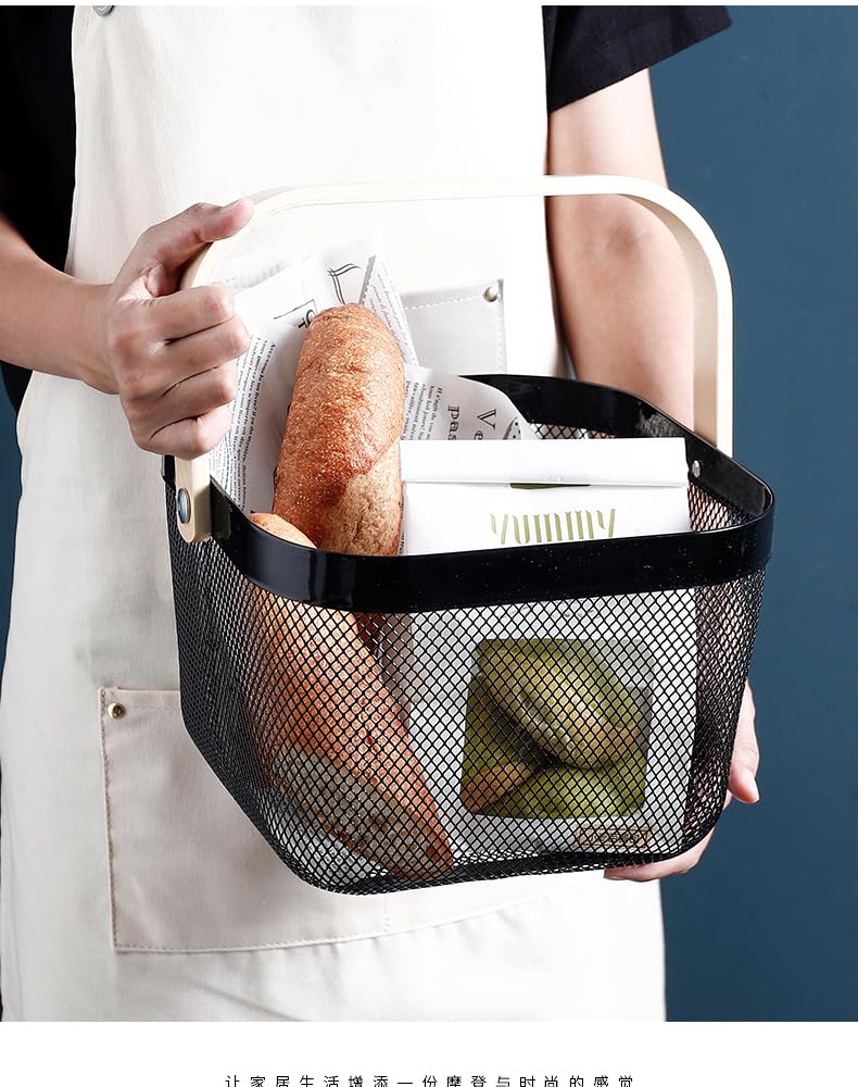 Lot de 2 paniers de récolte de jardin, paniers de pique-nique avec maille métallique durable et poignée en bambou, parfaits pour le shopping, le jardinage, les pique-niques et l'organisation