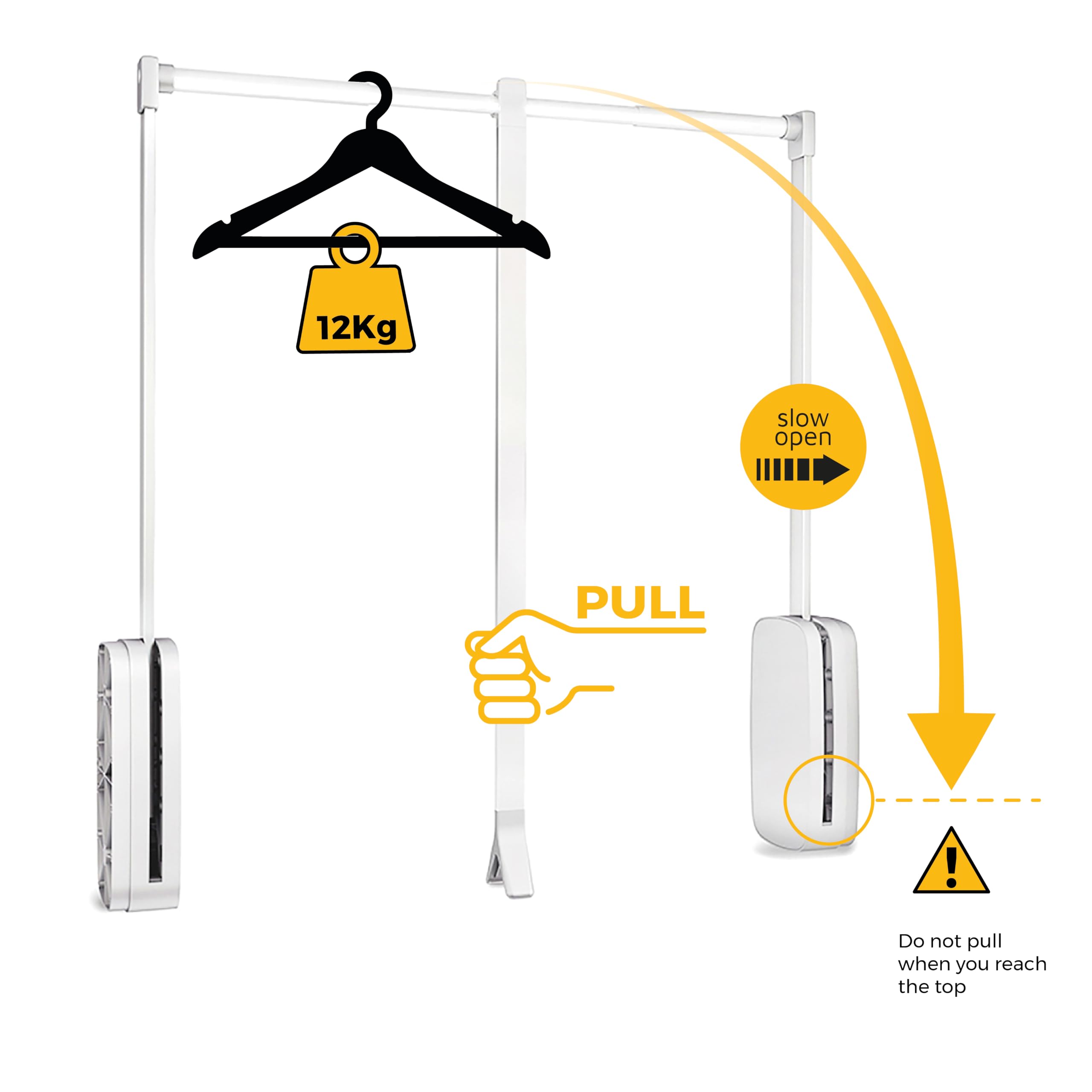 Emuca - Penderie rabattable pour armoire Sling, 830-1150mm, Plastique blanc, Acier et Plastique.