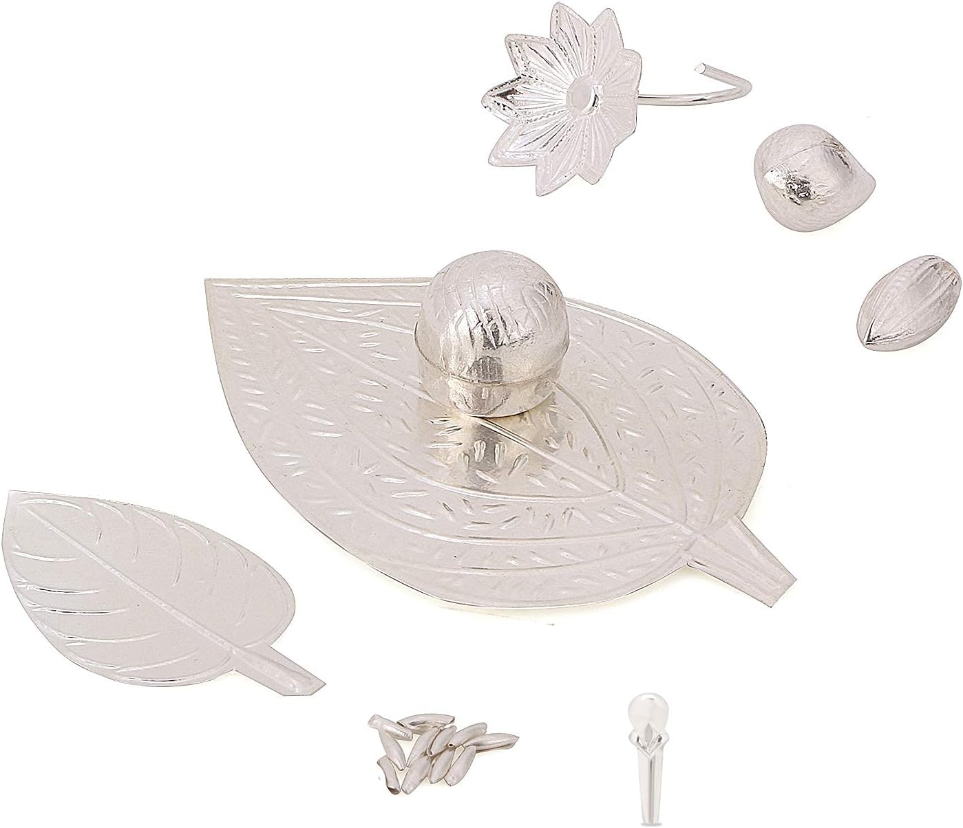 Pan Supari Nariyal Coconut Tulsi Elaichi Cardamom Laung Clove Rice Flower in Pure Silver Hindu Religion Prayer Items
