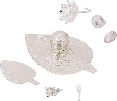 Pan Supari Nariyal Coconut Tulsi Elaichi Cardamom Laung Clove Rice Flower in Pure Silver Hindu Religion Prayer Items