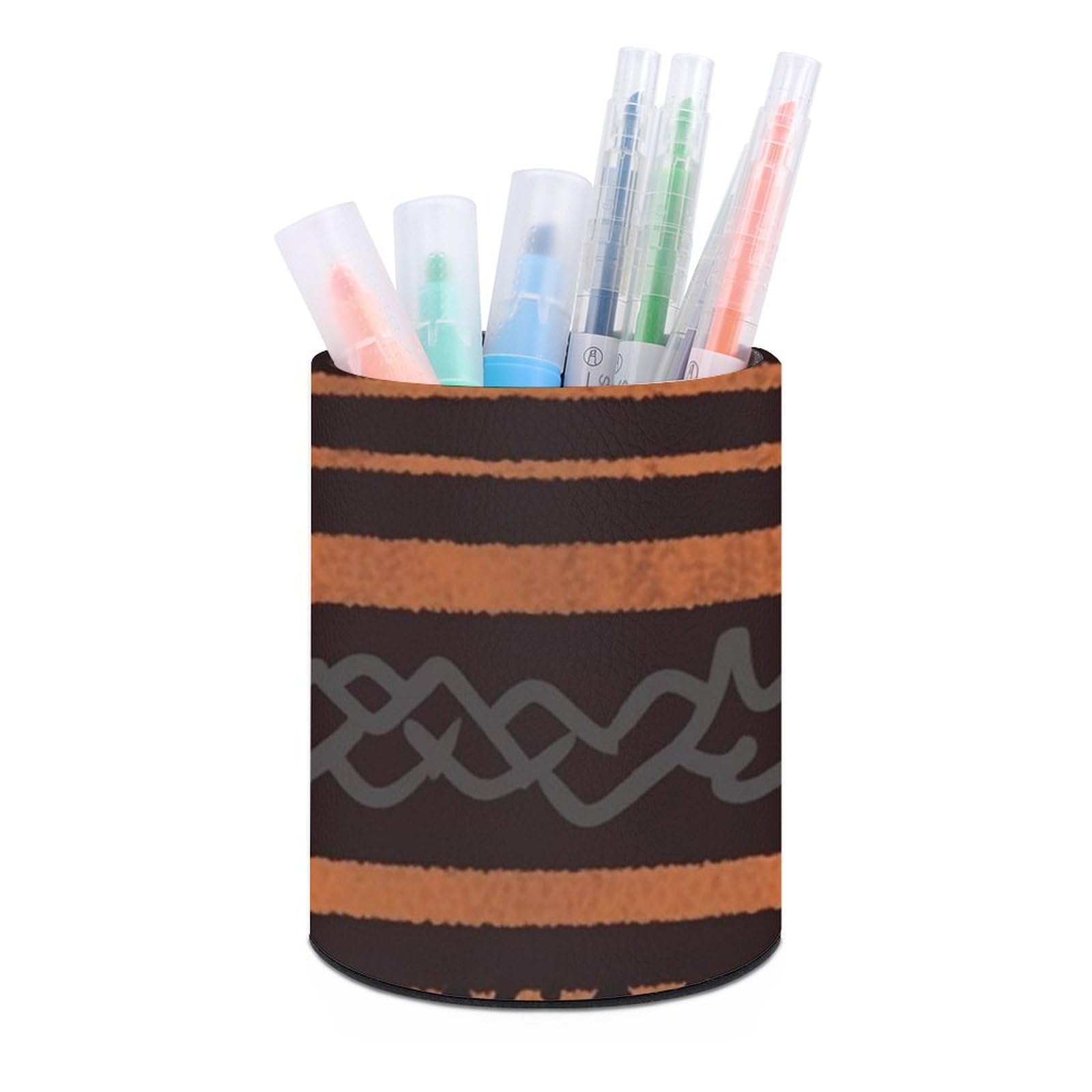 DWVTSLH Aesthetic Pen Holder for Desk - Modern Leather Pencil Holder - Stylish Round Makeup Brush Holder - African Mud Cloth Tribal Pen Cup Cute And Functional Desk Organizer for Office Supplies